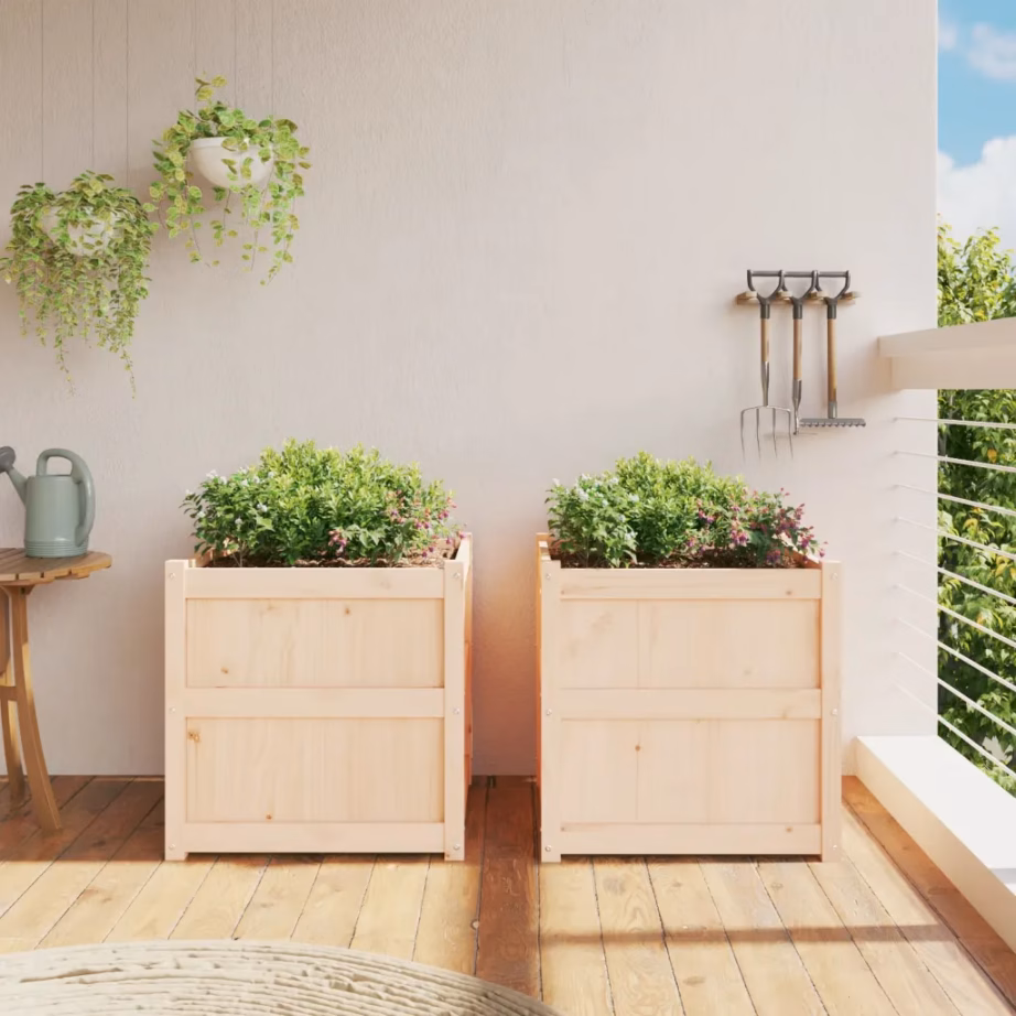 Puidust aia taimekastid 2 tk, töötlemata männipuit, 60 x 60 x 60 cm – 3