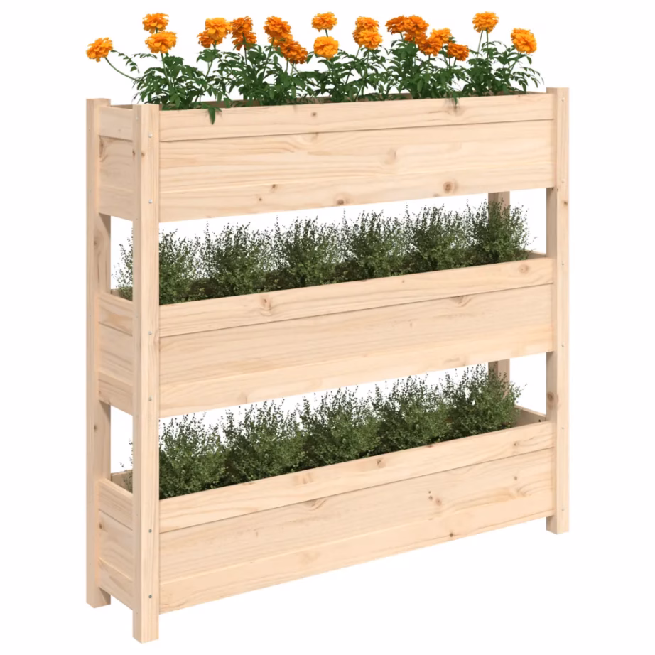Kolmetasandiline puidust taimekast rõdule ja aeda, töötlemata männipuit, 112 x 25 x 104,5 cm - 4