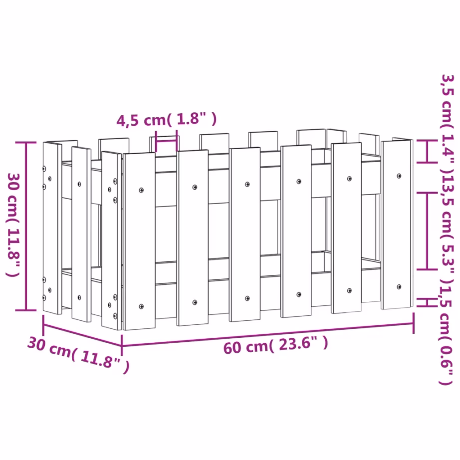 Puidust taimekast aia disainiga, 60 x 30 x 30 cm, töötlemata ebatsuugapuit – 9