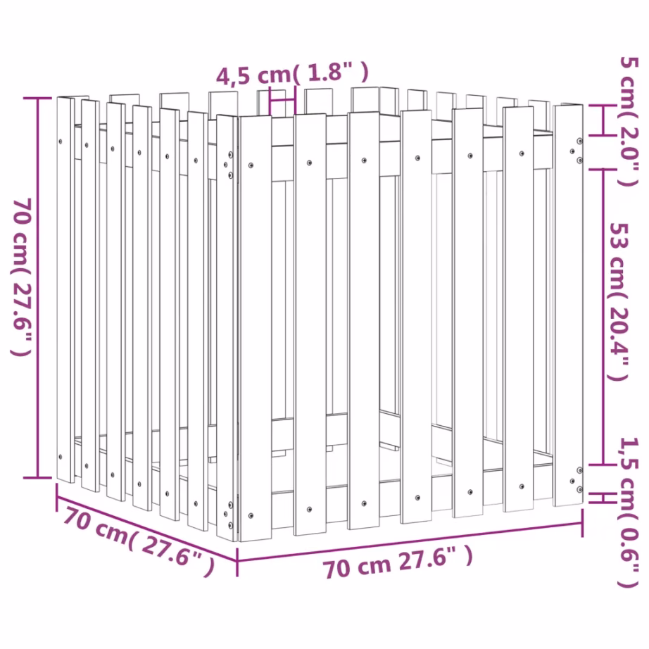 Puidust taimekast aia disainiga, immutatud männipuit, 70 x 70 x 70 cm – 9