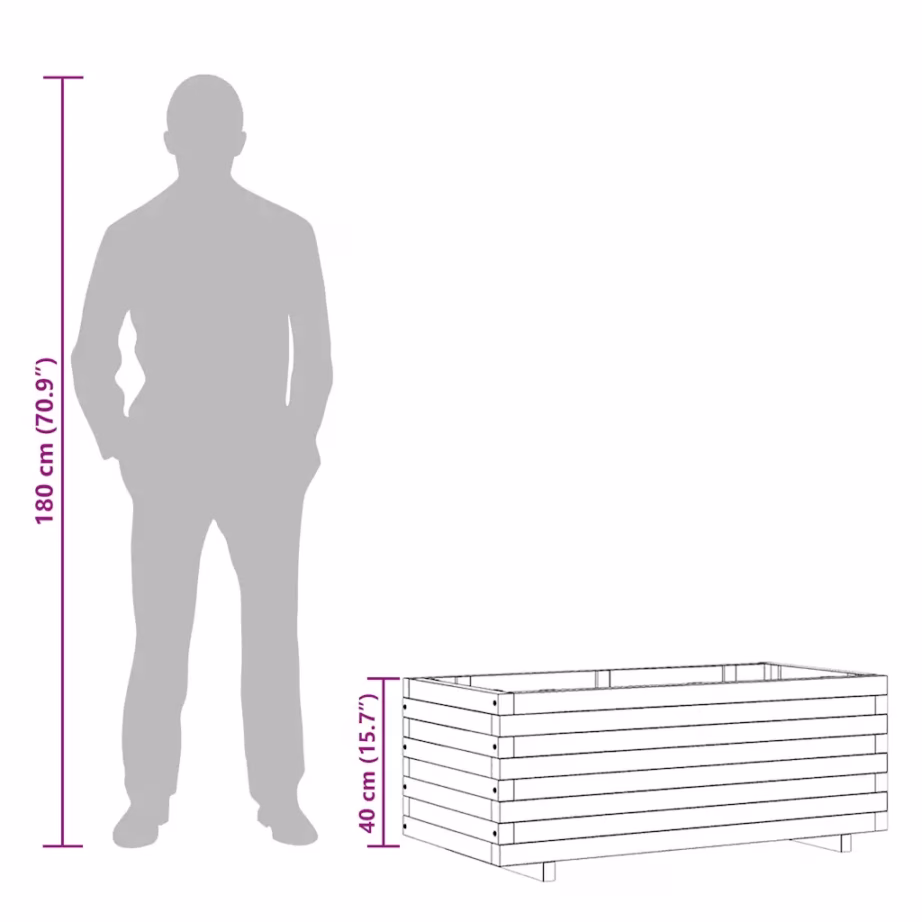 Puidust taimelava 100 x 50 x 40 cm, roheimmutatud männipuit – 11