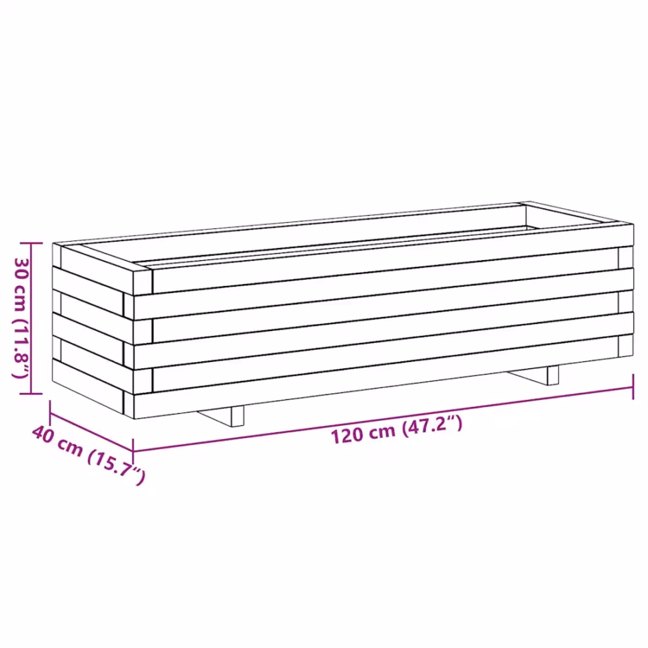 Roheimmutatud männipuidust taimelava, 120 x 40 x 30 cm – 10