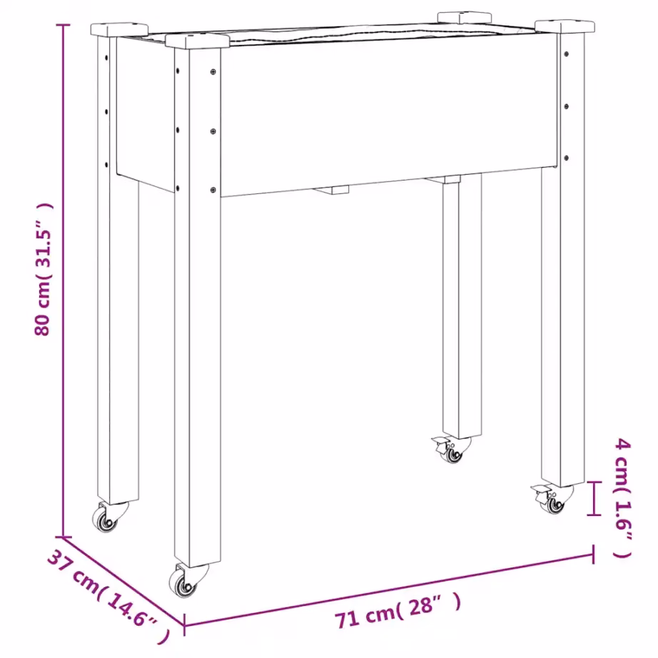 Ratastega voodriga taimelava, hall nulupuidust, 71 x 37 x 80 cm – 7