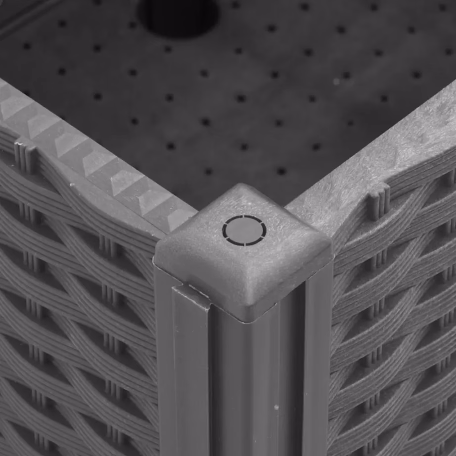 Ratastega võrega taimekast rotangiviimistlusega, helehall, 150 x 80 x 54 cm, PP – 6