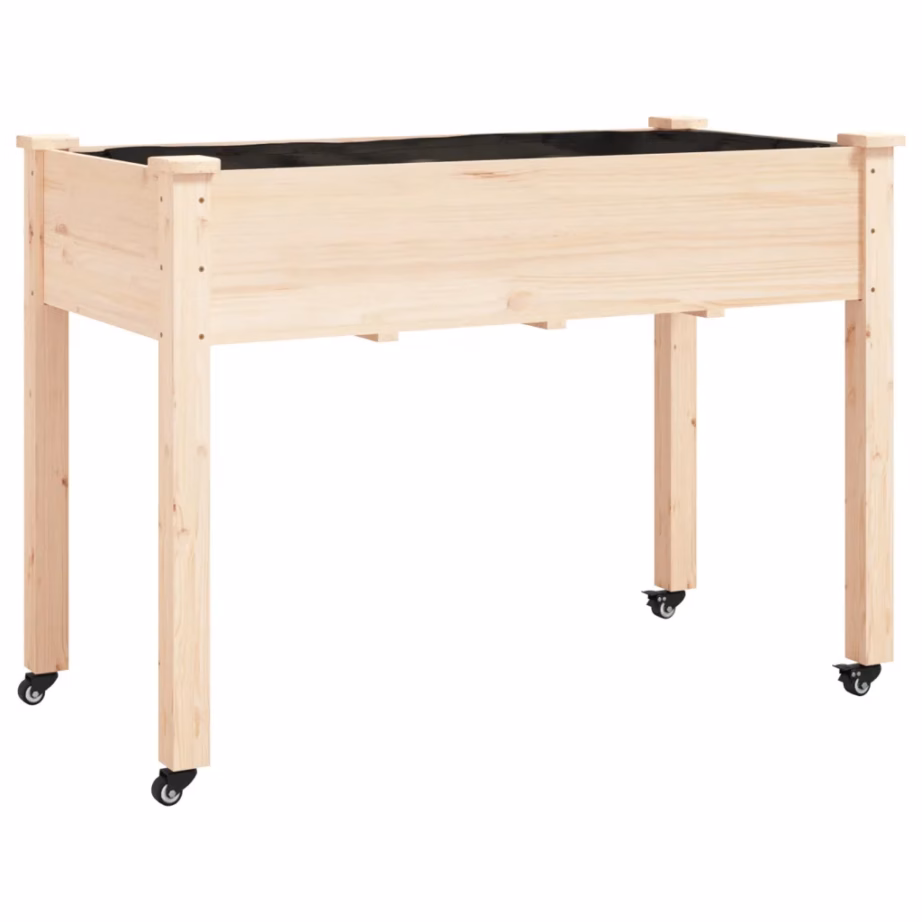 Ratastega voodriga kõrge taimelava nulupuidust, 118 x 59 x 80 cm – 2