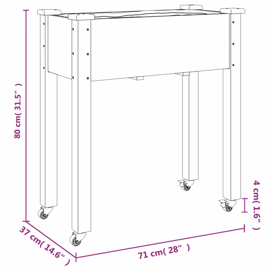 Ratastega voodriga taimelava nulupuidust, 71 x 37 x 80 cm – 7