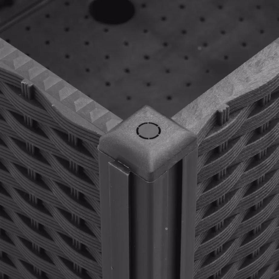 Ratastega taimekast rotangimustriga, must PP-plast, 150 x 80 x 54 cm – 6