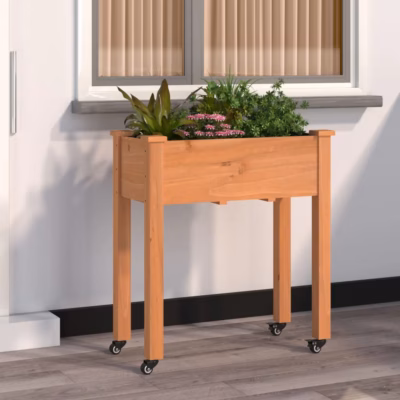 Ratastega voodriga taimekast nulupuidust, pruun, 71 x 37 x 80 cm