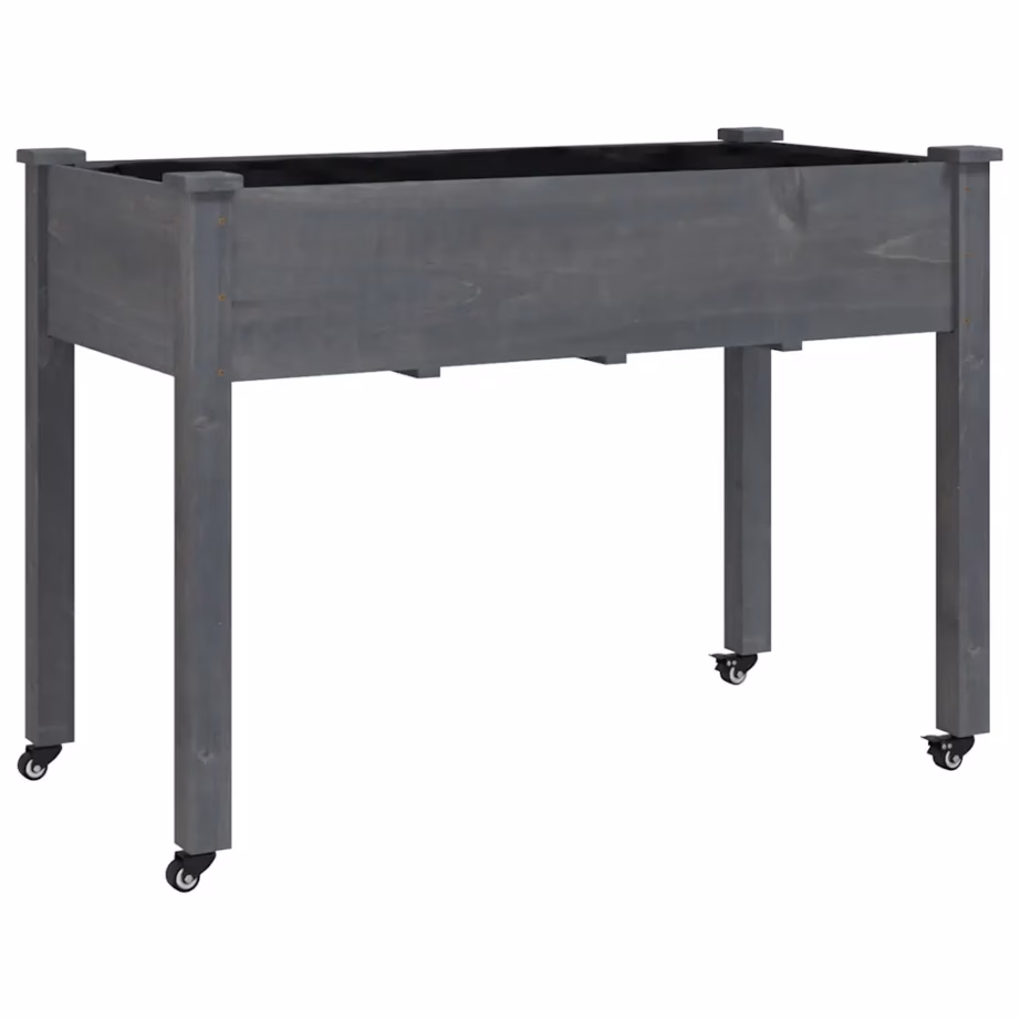 Ratastega voodriga kõrgendatud taimelava, hall nulupuit, 118 x 59 x 80 cm – 2