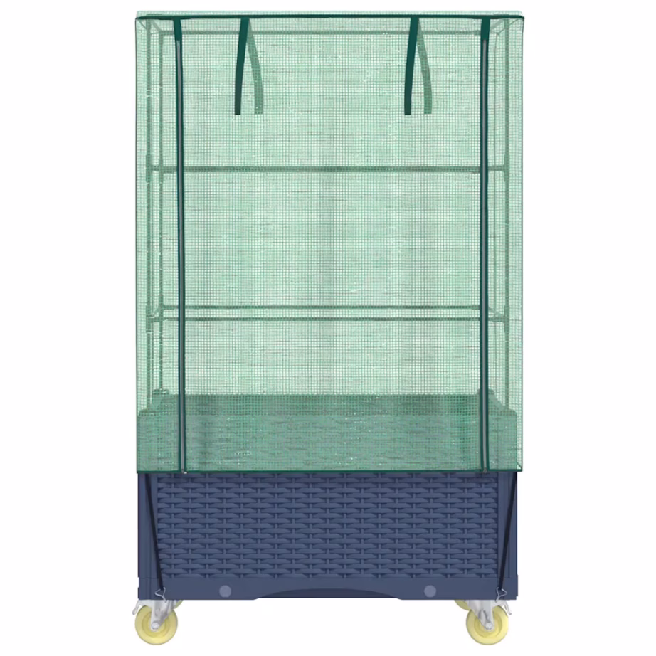 Ratastel kõrgendatud peenar kasvuhoonekattega, rotangiimitatsioon, sinakashall, 80 x 50 x 182 cm – 4