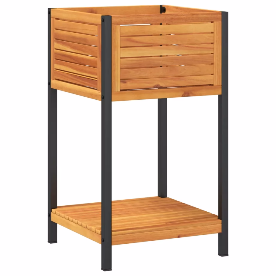 Riiuliga aia taimekast akaatsiapuidust ja terasest, 45 x 45 x 80 cm – 2