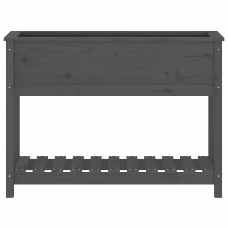 Kõrgendatud riiuliga taimekast, hall täismännipuit, 111,5 x 34,5 x 81 cm – 5