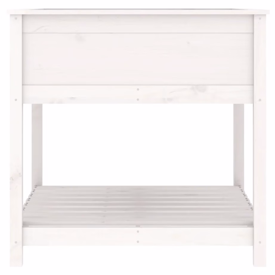 Riiuliga kõrgendatud taimekast, valge täismännipuit, 82,5 x 82,5 x 81 cm – 6