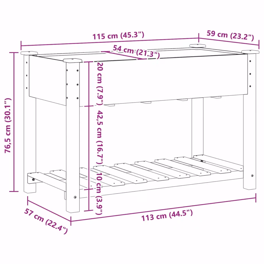 Aia istutuskast riiuliga, beež kuusepuit, 115 x 59 x 76,5 cm – 11