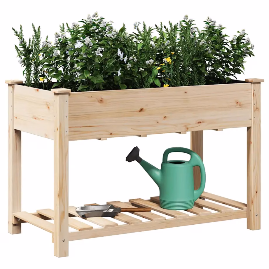 Aia istutuskast riiuliga, beež kuusepuit, 115 x 59 x 76,5 cm – 3