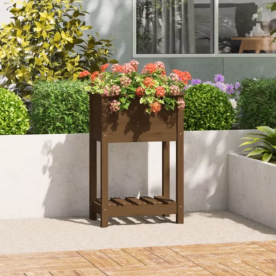 Riiuliga kõrgendatud taimekast, meekarva männipuit, 54 x 34,5 x 81 cm