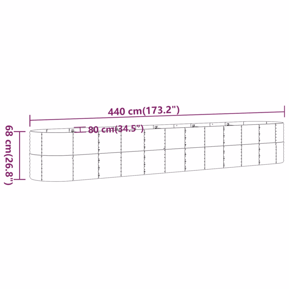 Ovaalne aia taimelava, roheline galvaniseeritud teras, 440 x 80 x 68 cm - 6
