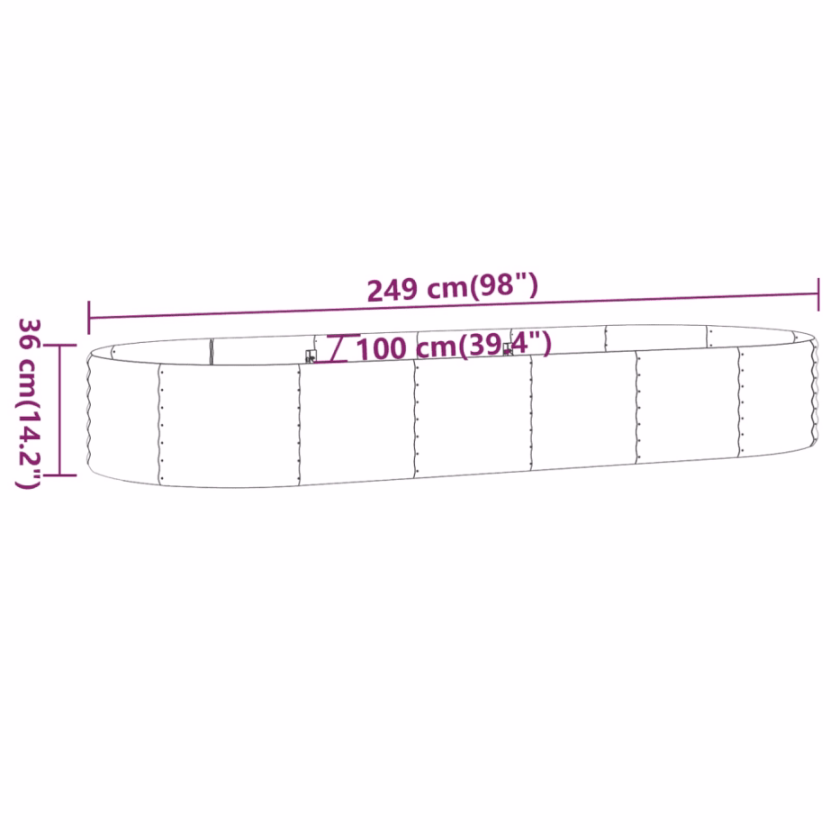 Ovaalne aia taimelava, galvaniseeritud teras, roheline, 249 x 100 x 36 cm – 6