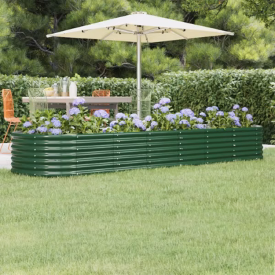 Roheline ovaalne aia taimelava galvaniseeritud terasest, 296 x 80 x 36 cm