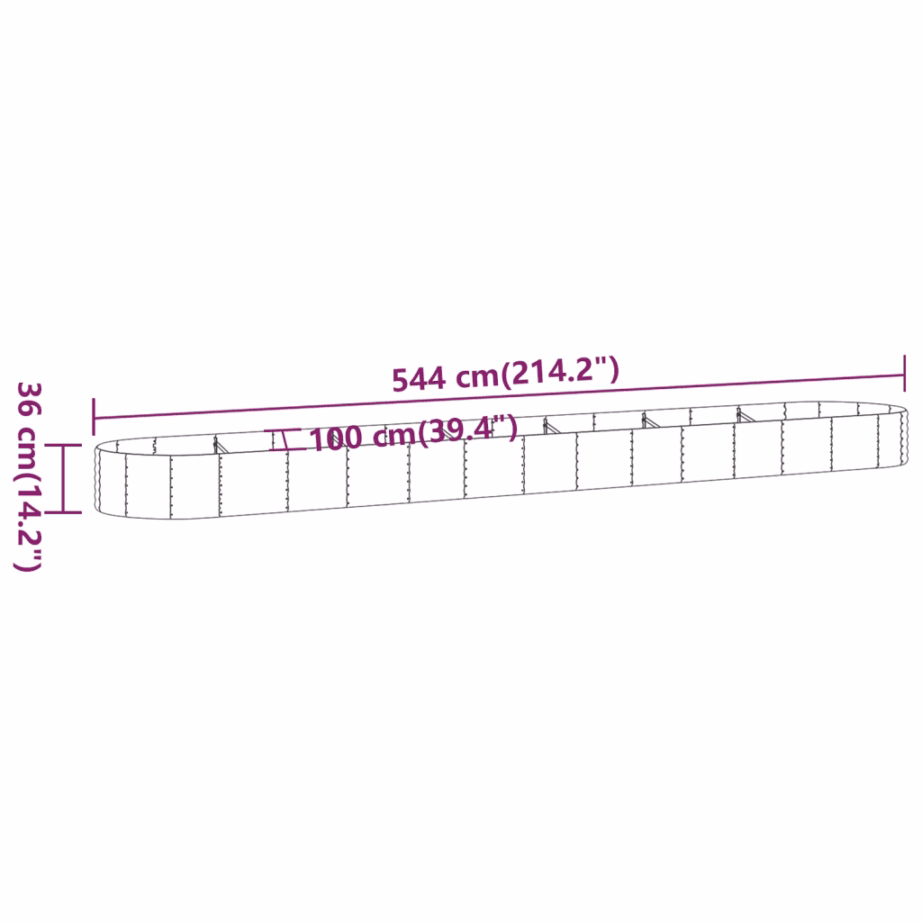 Ovaalne aia taimelava galvaniseeritud terasest, roheline, 544 x 100 x 36 cm – 6