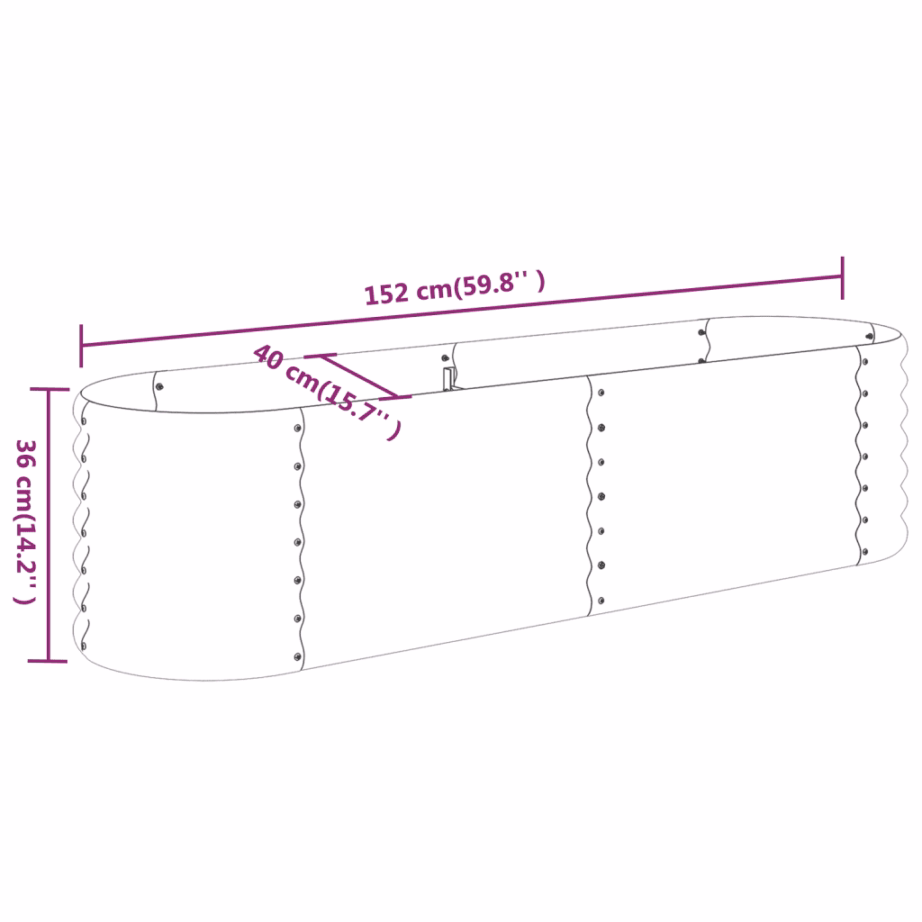 Roheline ovaalne galvaniseeritud terasest taimelava 152 x 40 x 36 cm – 6