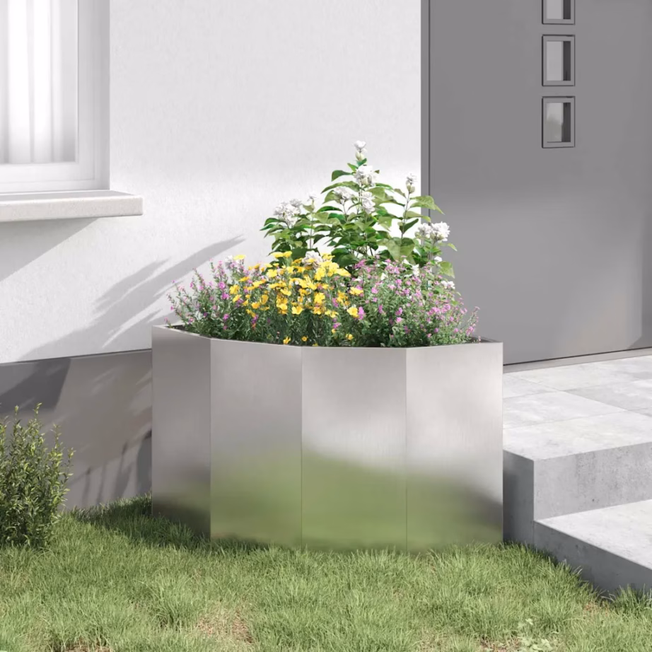 Roostevabast terasest nurga istutuskast, hõbedane, 60 x 60 x 50 cm – 4