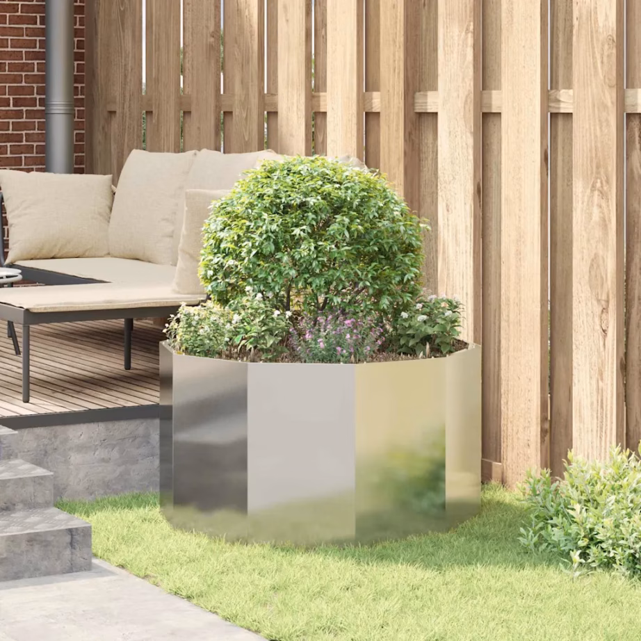 Ümmargune roostevabast terasest taimekast, hõbedane, 90 x 90 x 50 cm – 4