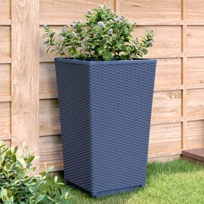 Rotangimustriga aia taimekastid, 4 tk, sinakashall, 32,5 x 32,5 x 57 cm, polüpropüleen