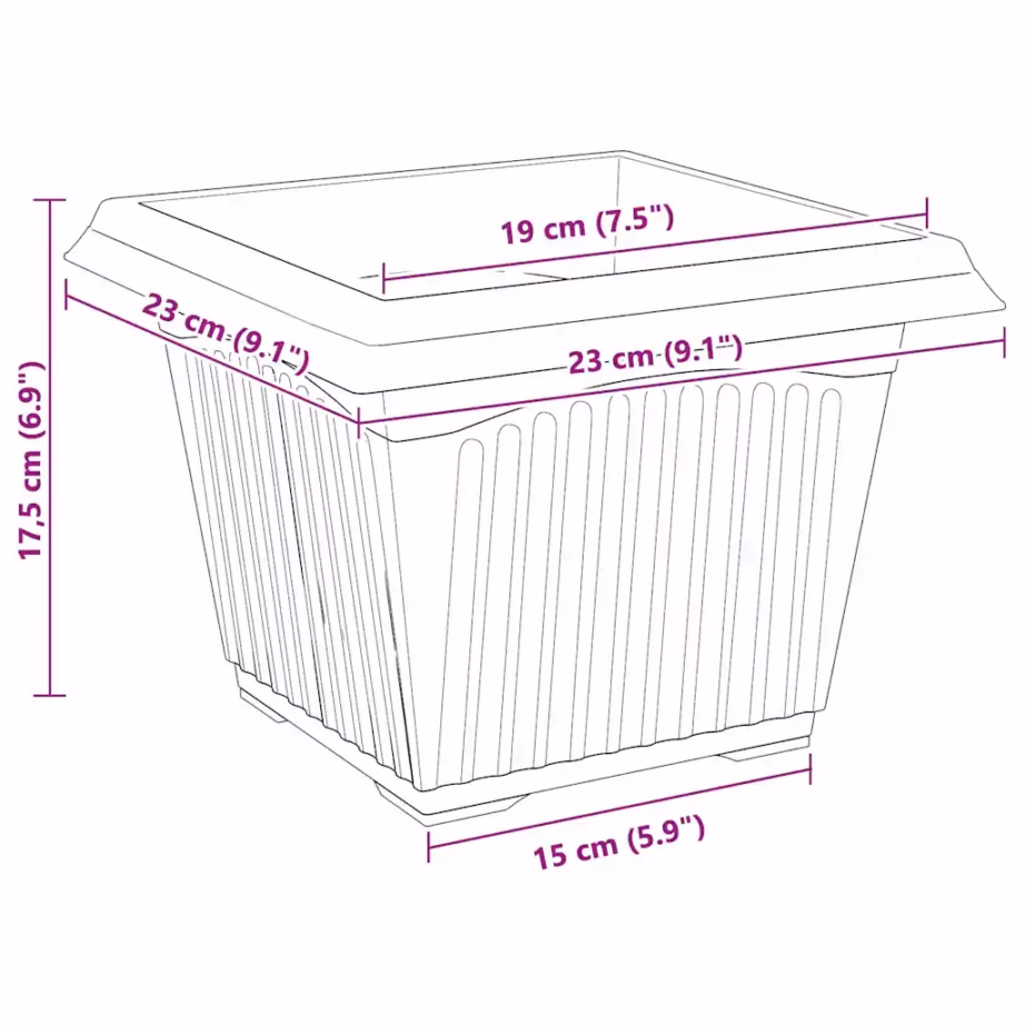 Ruudukujuline plastlillepott, kohviroosa, 24 tk, 23 x 23 x 17,5 cm - 10