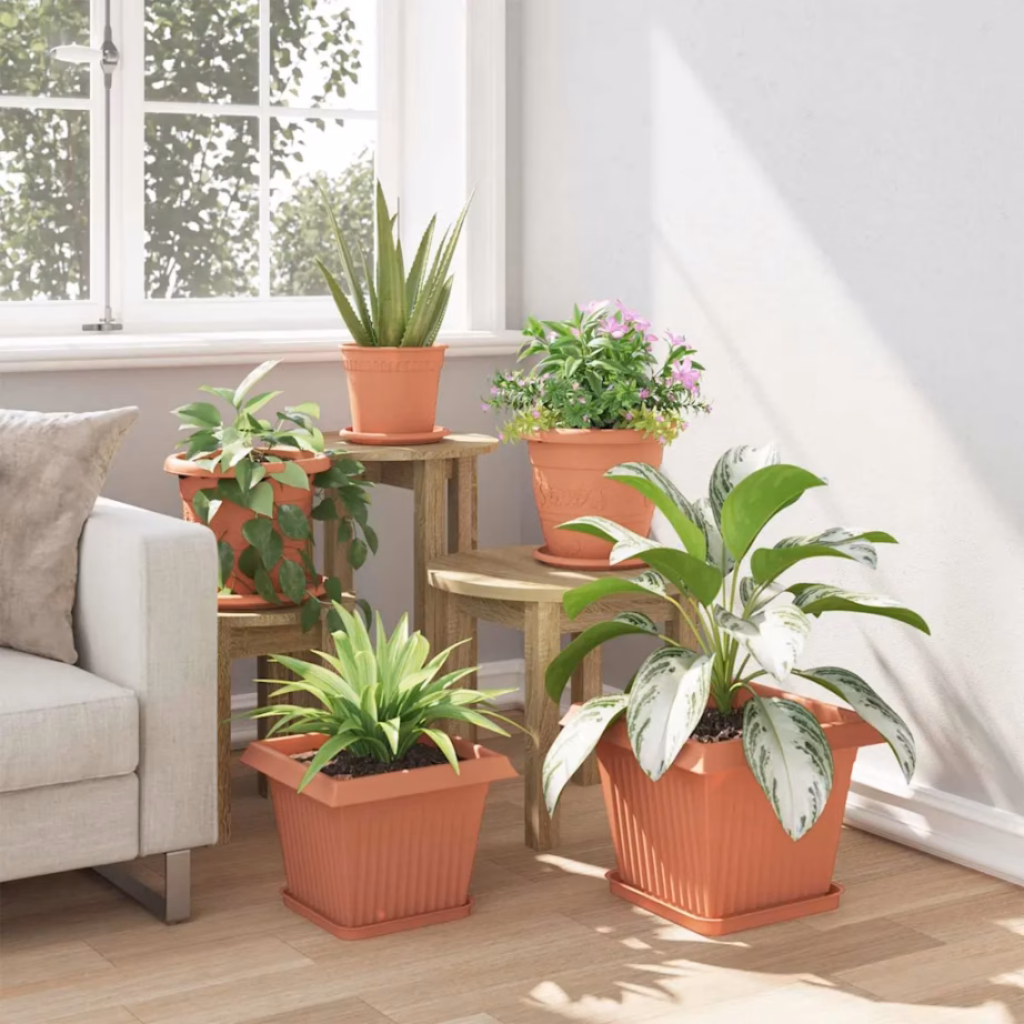 Ruudukujulised plastlillepotid drenaažiavadega, kohviroosa, 6 tk, 28,5 x 28,5 x 22 cm – 4