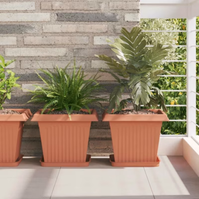 Ruudukujulised plastlillepotid rõdule ja aeda, kohviroosa, 33 x 33 x 26 cm, 6 tk