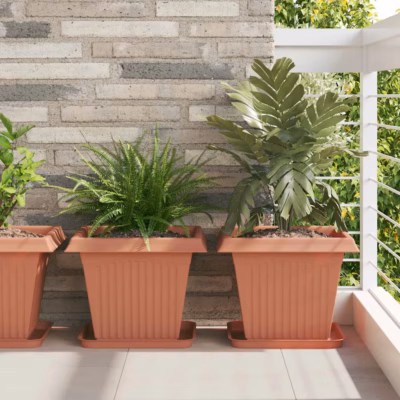 Ruutlillepotid 24 tk, kohviroosa plastmass, 38 x 38 x 30 cm