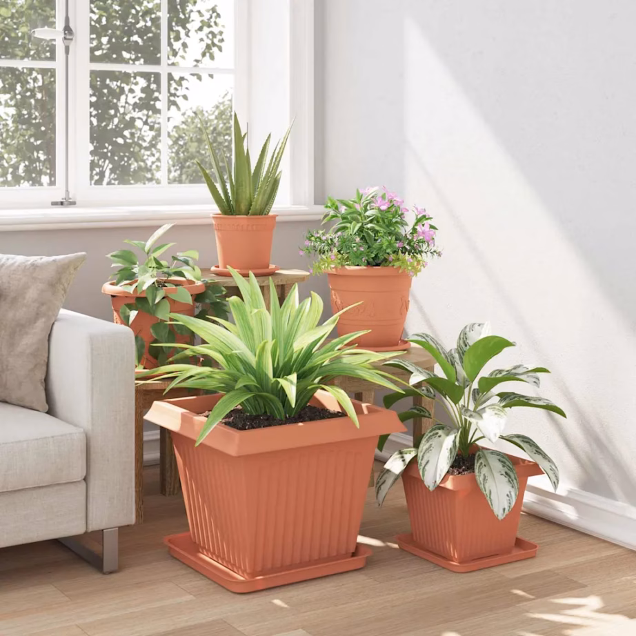 Ruutlillepotid drenaažiavadega, kohviroosa plastmass, 24 tk, 43 x 43 x 33,5 cm – 4