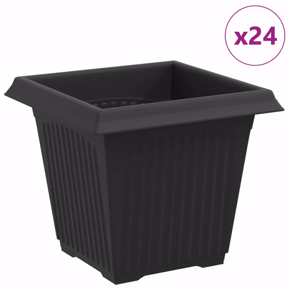 Ruutlillepotid äravooluavadega, 24 tk, must plast, 16 x 16 x 14 cm – 2