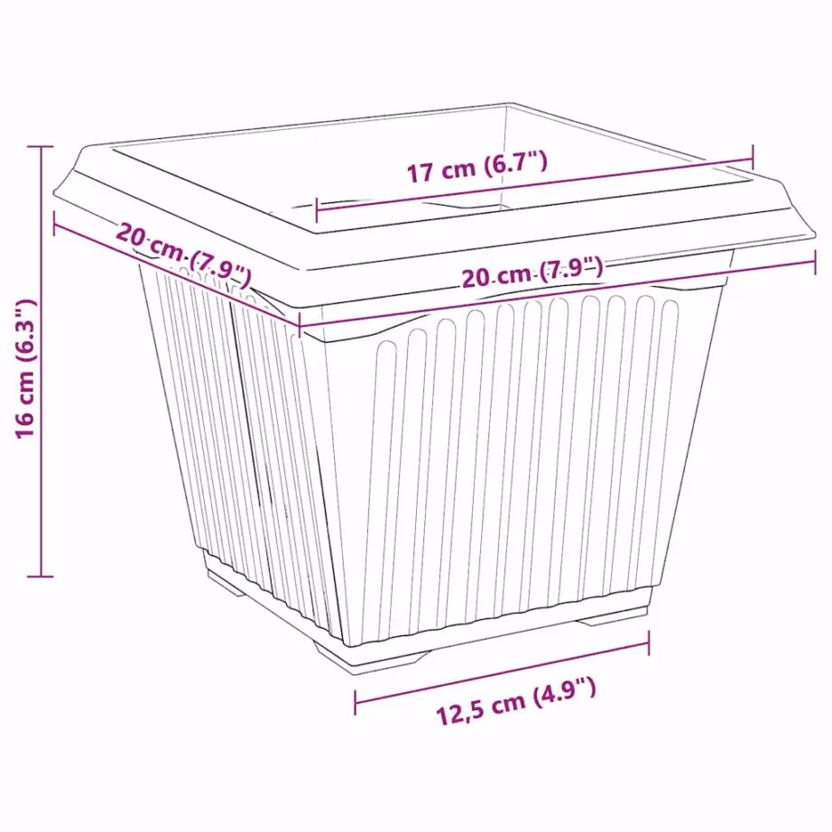 Ruutlillepotid äravooluavadega, 24 tk, must plast, 20 x 20 x 16 cm – 10