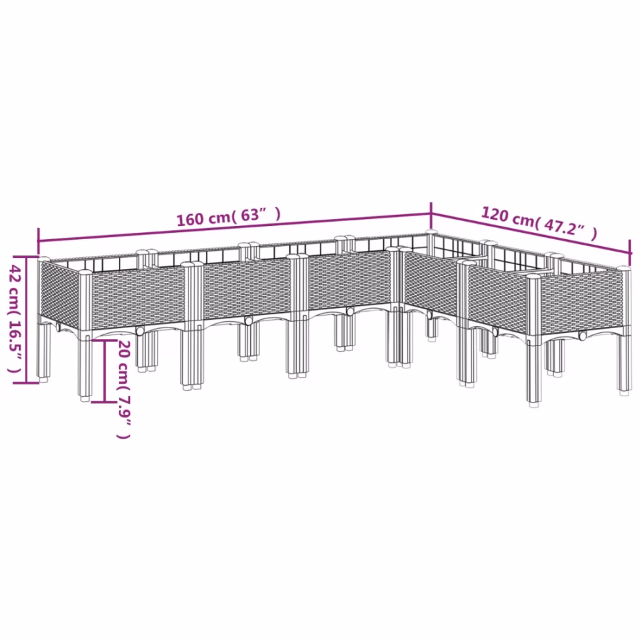 Aia taimekast jalgadel, pruun PP, 160 x 120 x 42 cm – 8