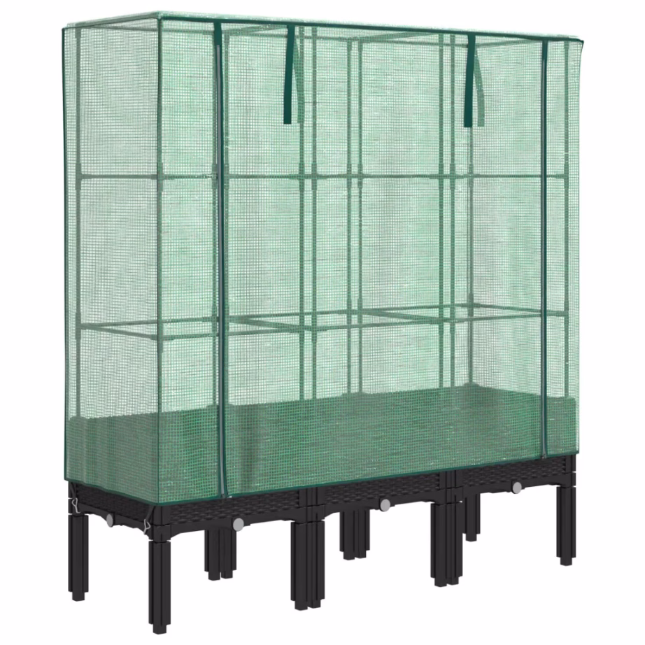 Kõrgendatud taimekast kasvuhoonekattega, rotangi välimus, must, 120 x 40 x 140 cm – 2