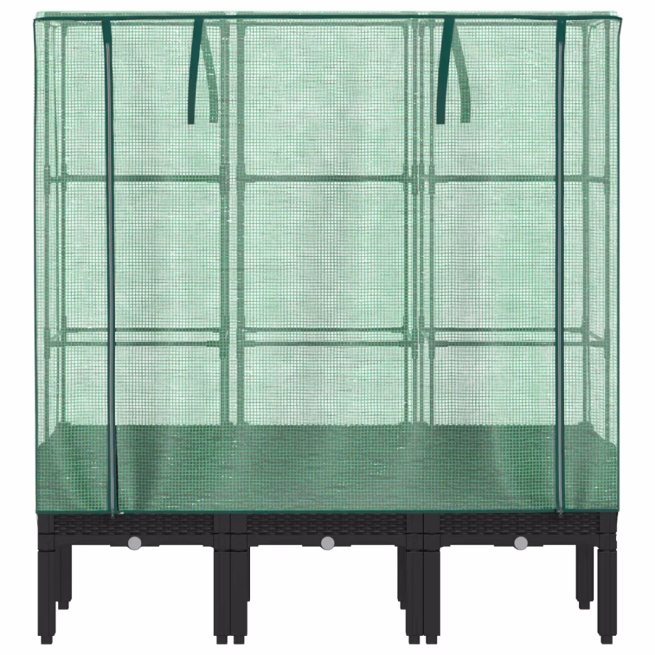 Kõrgendatud taimekast kasvuhoonekattega, rotangi välimus, must, 120 x 40 x 140 cm – 4