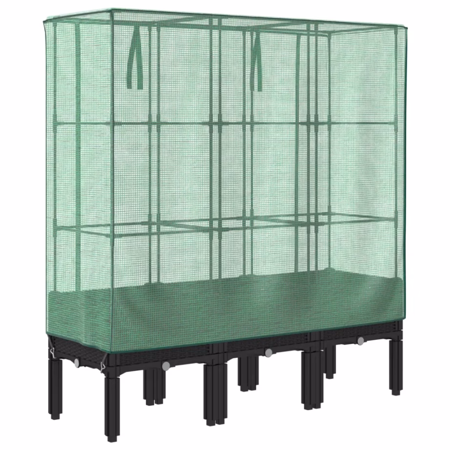 Kõrgendatud taimekast kasvuhoonekattega, rotangi välimus, must, 120 x 40 x 140 cm – 6