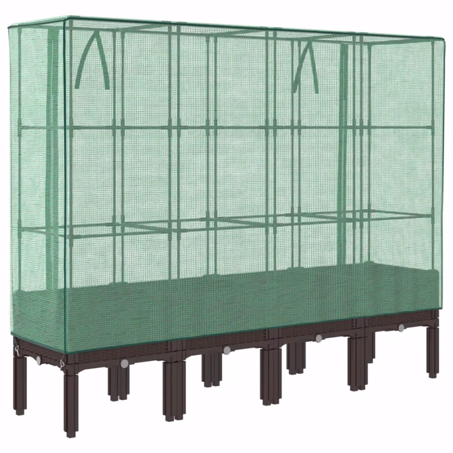 Kõrgendatud taimekast kasvuhoonekattega, rotangiimitatsioon, pruun, 160 x 40 x 140 cm – 6