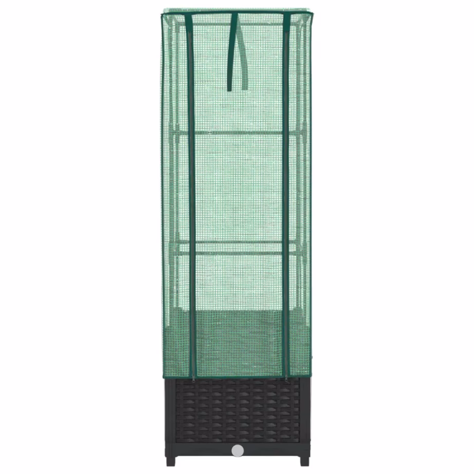 Must kõrgendatud taimekast kasvuhoonekattega, rotangi välimus, 40 x 40 x 139 cm – 4