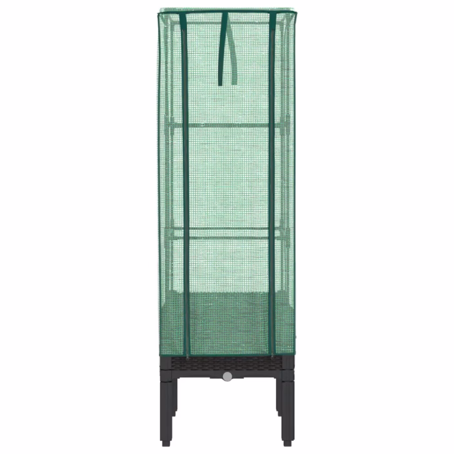 Kõrgendatud taimekast kasvuhoonekattega, rotangiimitatsiooniga, must, 40 x 40 x 140 cm – 4