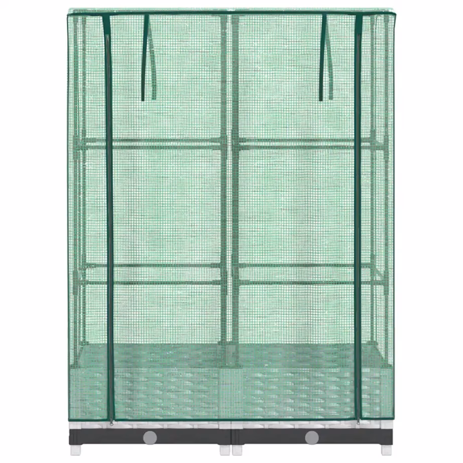 Kõrgendatud taimekast kasvuhoonekattega, rotangiimitatsiooniga, valge, 80 x 40 x 123 cm – 4