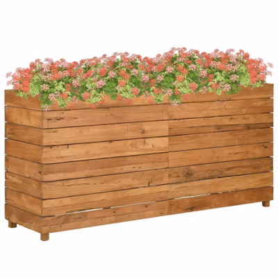 Taimelava ümbertöödeldud tiigipuust terasriiuliga, pruun, 150 x 40 x 72 cm