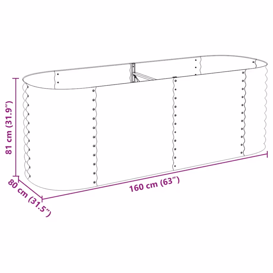 Tsingitud terasest taimelava, hall, 240 x 80 x 81 cm – 10