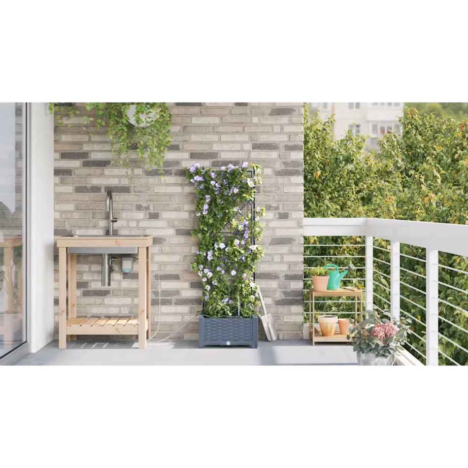 Kõrge terasest aia istutuskast trellise ja kastmissüsteemiga, helehall, 40 x 40 x 126 cm – 4
