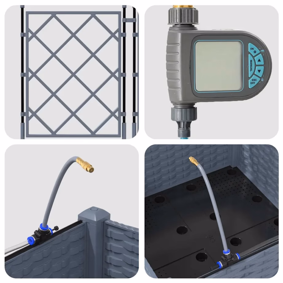 Kõrge terasest aia istutuskast trellise ja kastmissüsteemiga, helehall, 40 x 40 x 126 cm – 9
