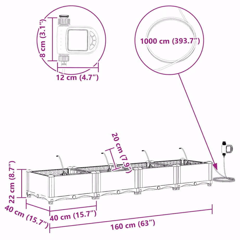 Helehallid terasest aia istutuskastid kastmissüsteemiga, 4 tk, 160 x 40 x 22 cm – 10