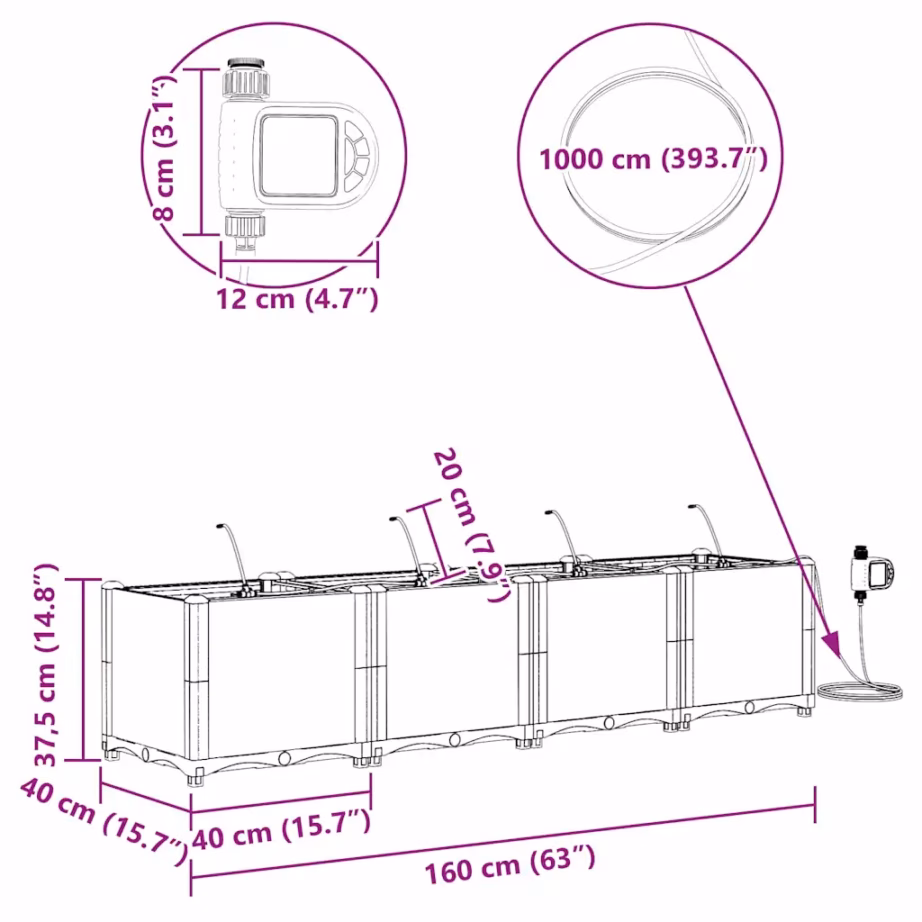 Aia istutuskastid 4 tk, pruun teras, 160 x 40 x 37,5 cm – 10