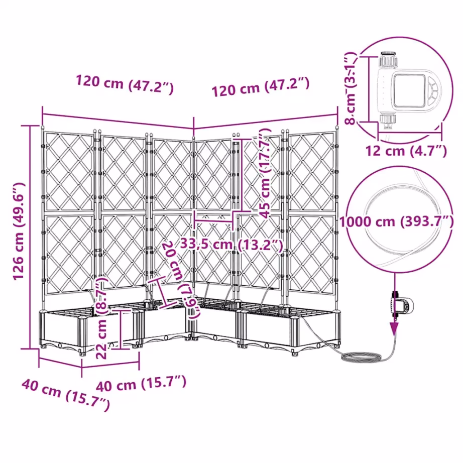 Terasest aia istutuskastide komplekt, 5 tk, helehall, 120 x 120 x 126 cm – 9